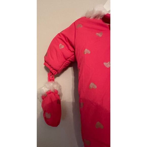 NWT Absorba Pink Heart Faux Fur Lined 3 Piece Set Hooded Snowsuit Sz 3-6M - Picture 6 of 10